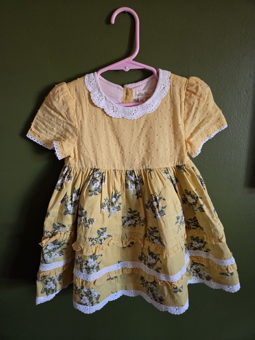 Yellow Floral Lace-Trim Girls' Dress